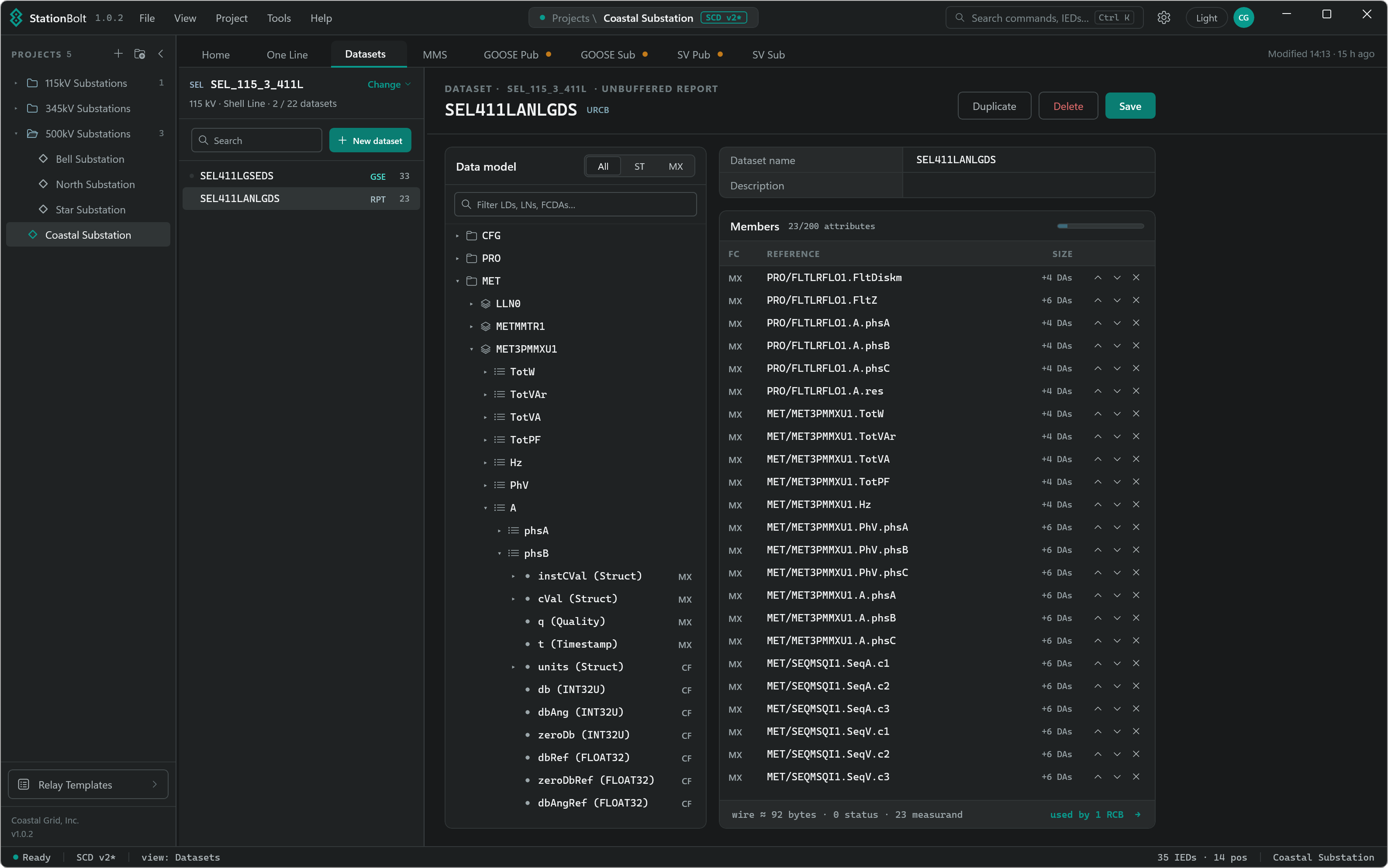 StationBolt dataset editor with data model browser