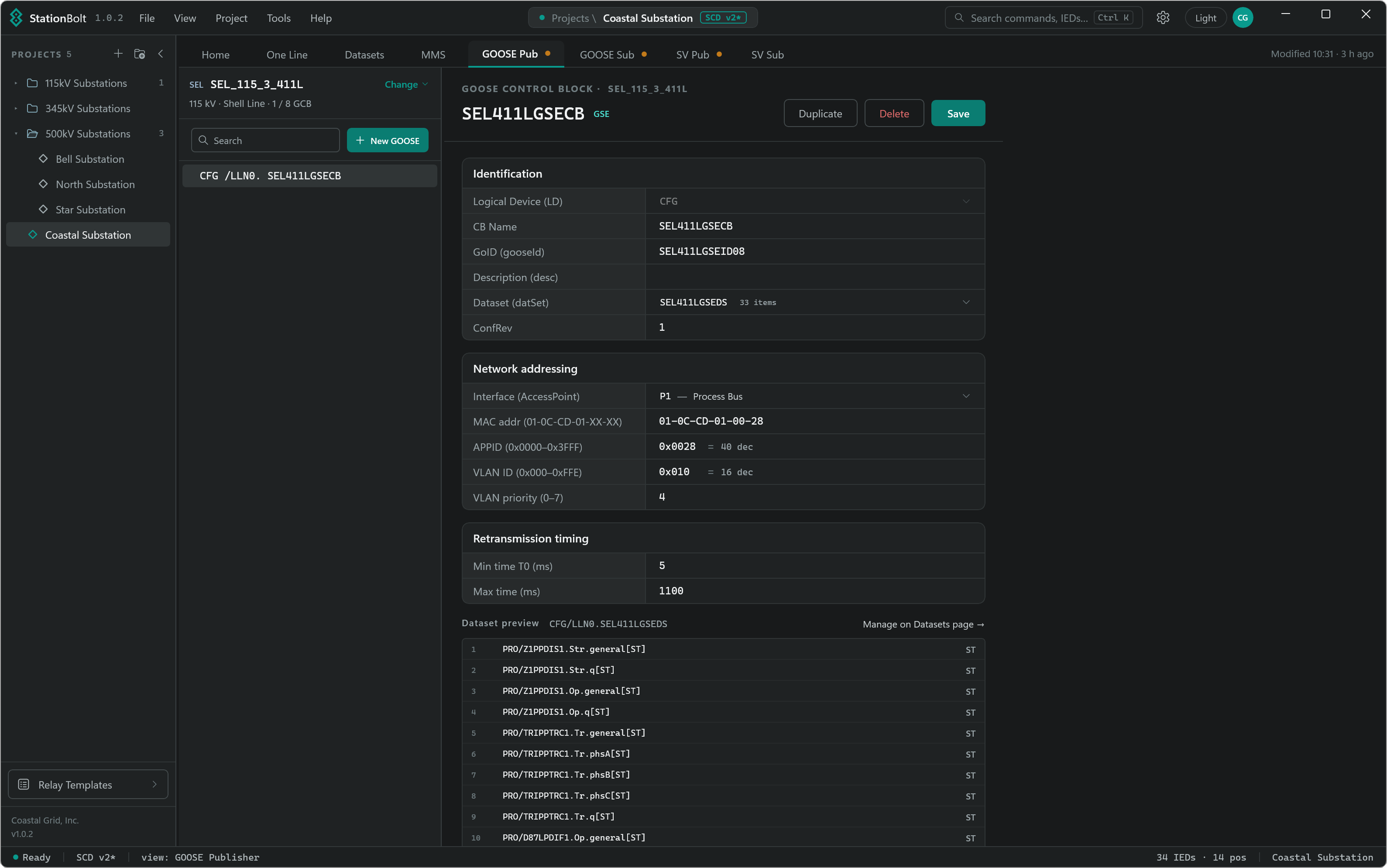 StationBolt GOOSE publisher control block configuration