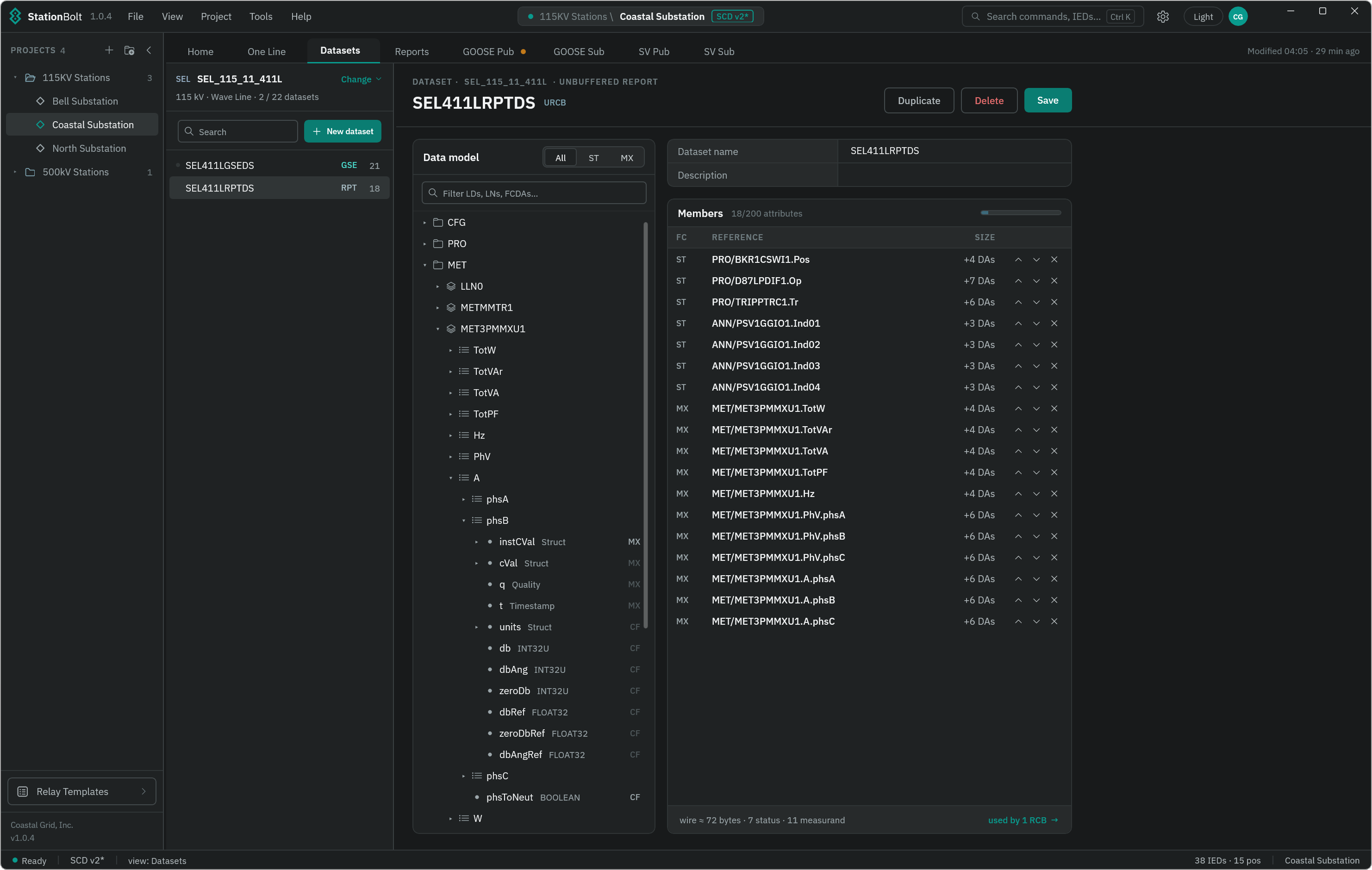 StationBolt dataset editor with data model browser