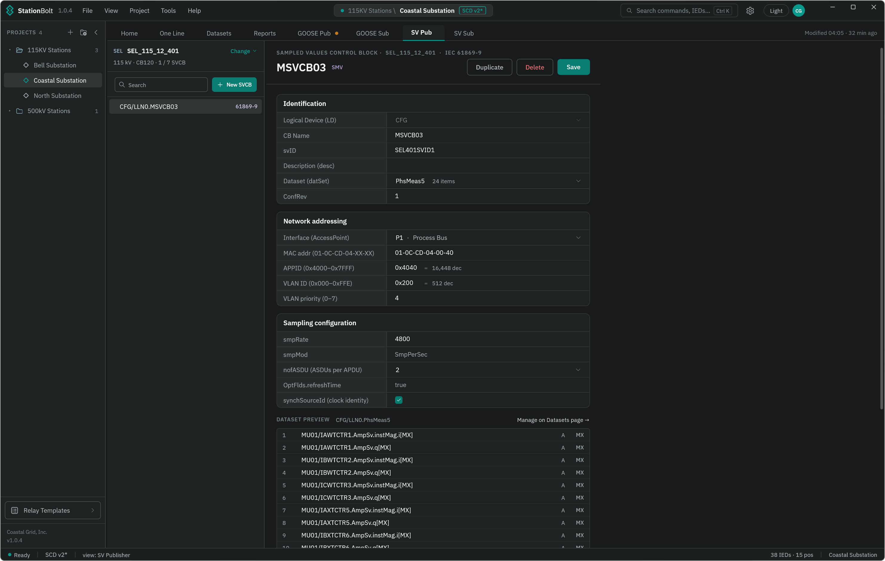 StationBolt Sampled Values publisher control block configuration